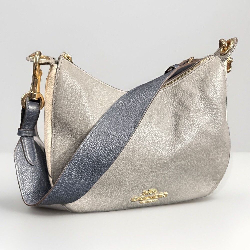 Coach F76697 Jes Colorblock Hobo Heather Gray/Black Pebbled Leather Shoulder Bag - Picture 1 of 12